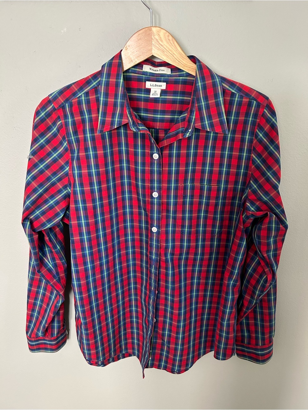 L.L. Bean Men's Medium Red & Blue Plaid Button-Down Shirt